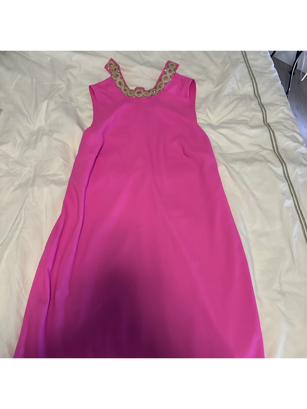 Lilly Pulitzer Hot Pink Sleeveless Dress with Embellished Neckline